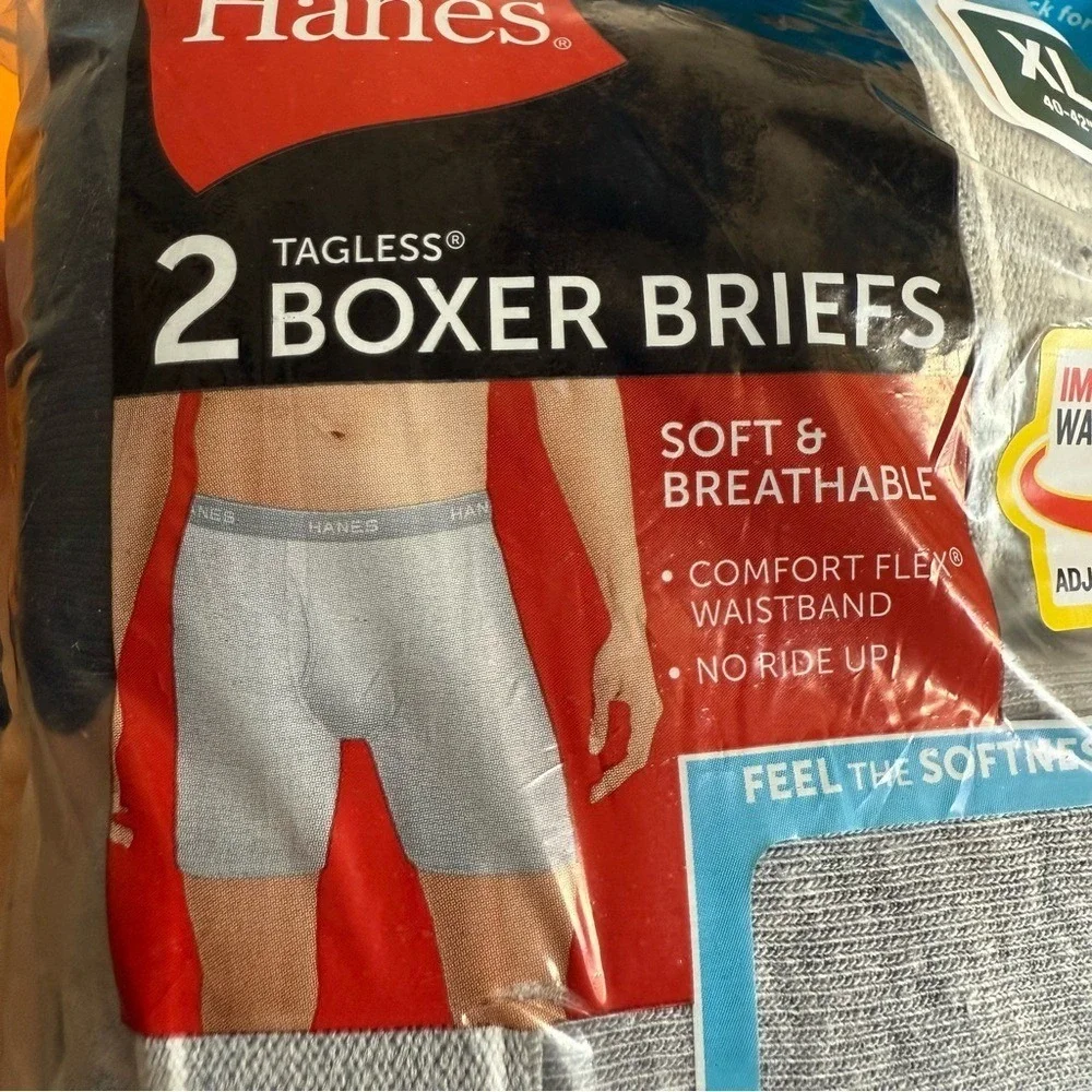 Bundle of 2 Hanes Tagless Boxer Briefs‎ 2-Pack Cotton Gray Black Men's XL NWT